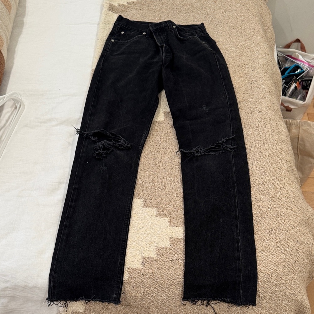 Agolde Black Distressed Women's Straight Leg Jeans